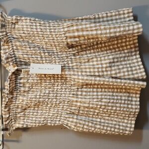 Sim & Sam NWT Smocked High Waist Tan & White Gingham Shorts